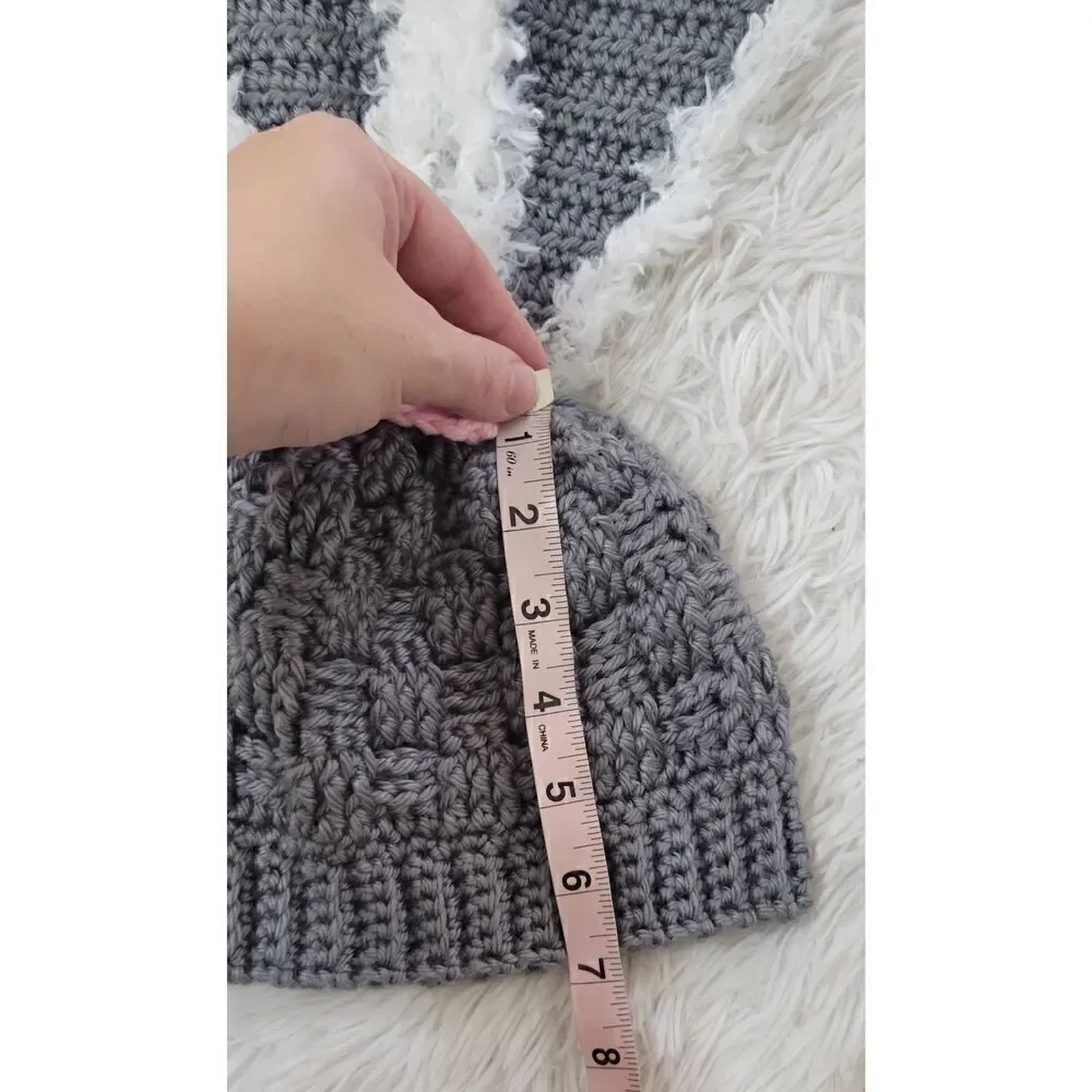 Bunny Hat Crochet Knit Handmade Gray Youth